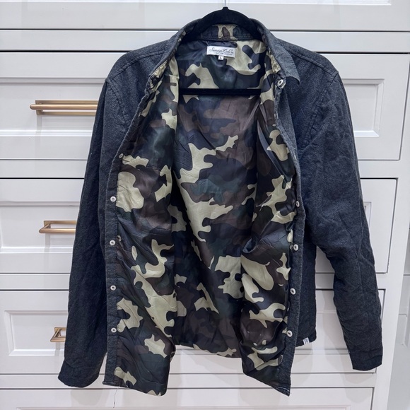 Men Large Sovereign code grey quilted jacket sweater camo interior - Picture 4 of 6